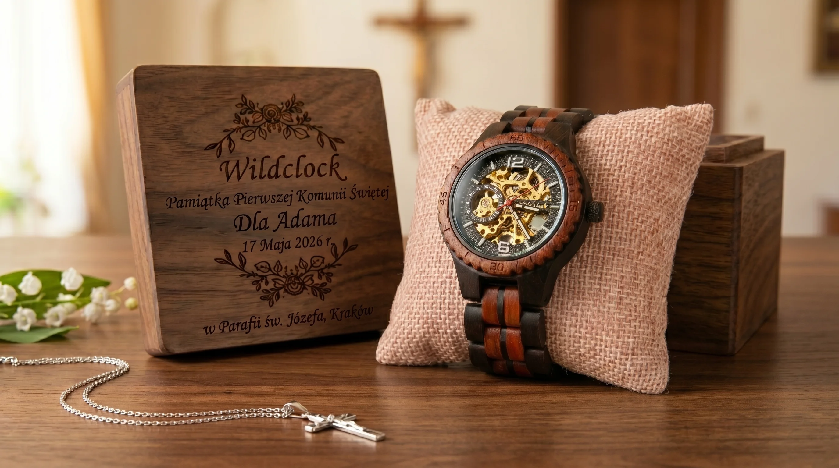 WildClock Inverness personalizowana szkatułka komunijna Dla Adama 17 Maja 2026