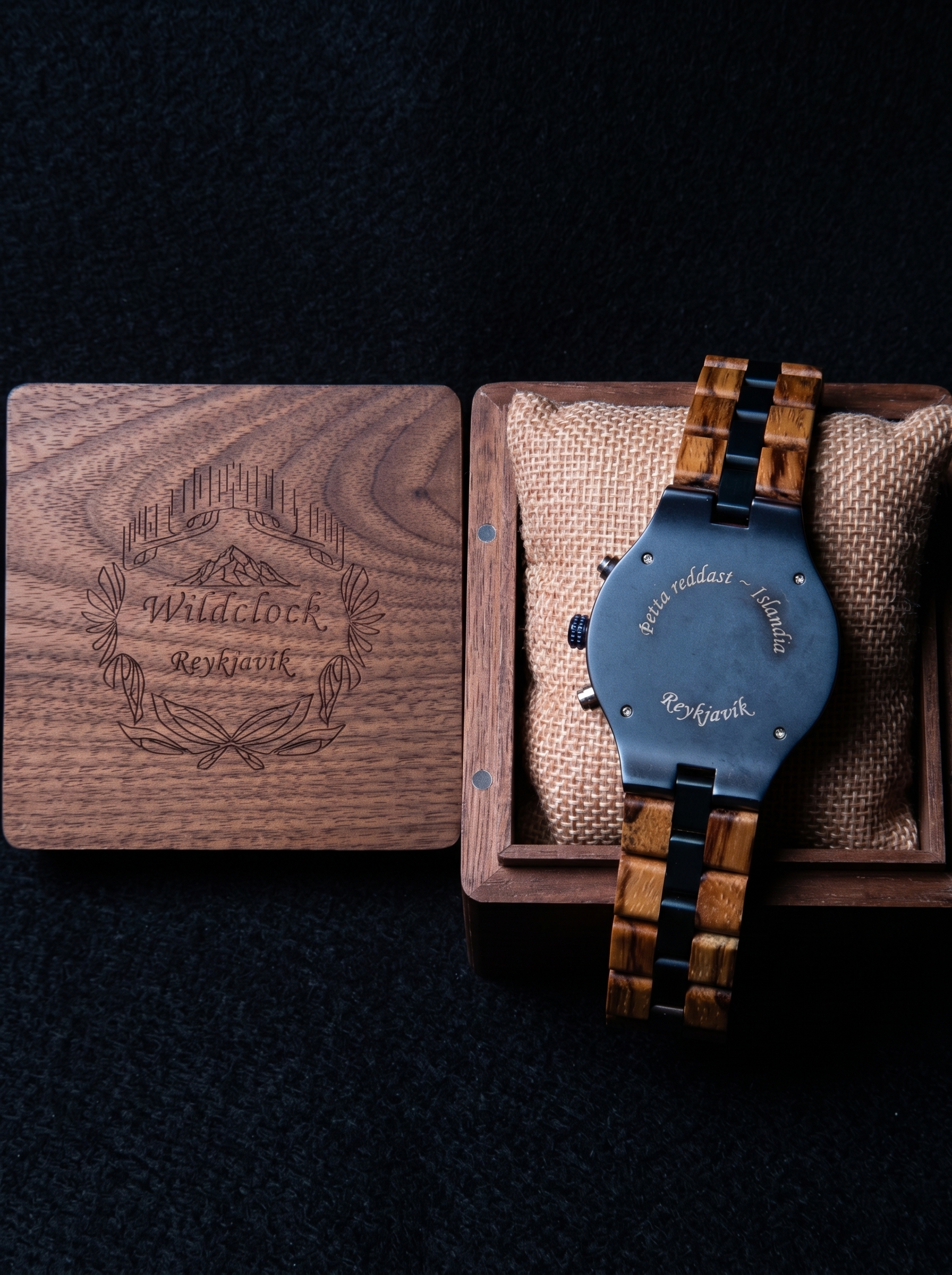 WildClock Reykjavík — tył zegarka chronograf kwarcowy zebrano skeleton